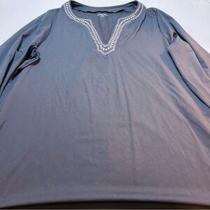 Lands End Women’s Swim Cover-up Long Sleeve Navy With V-Neck Detail Size 1X